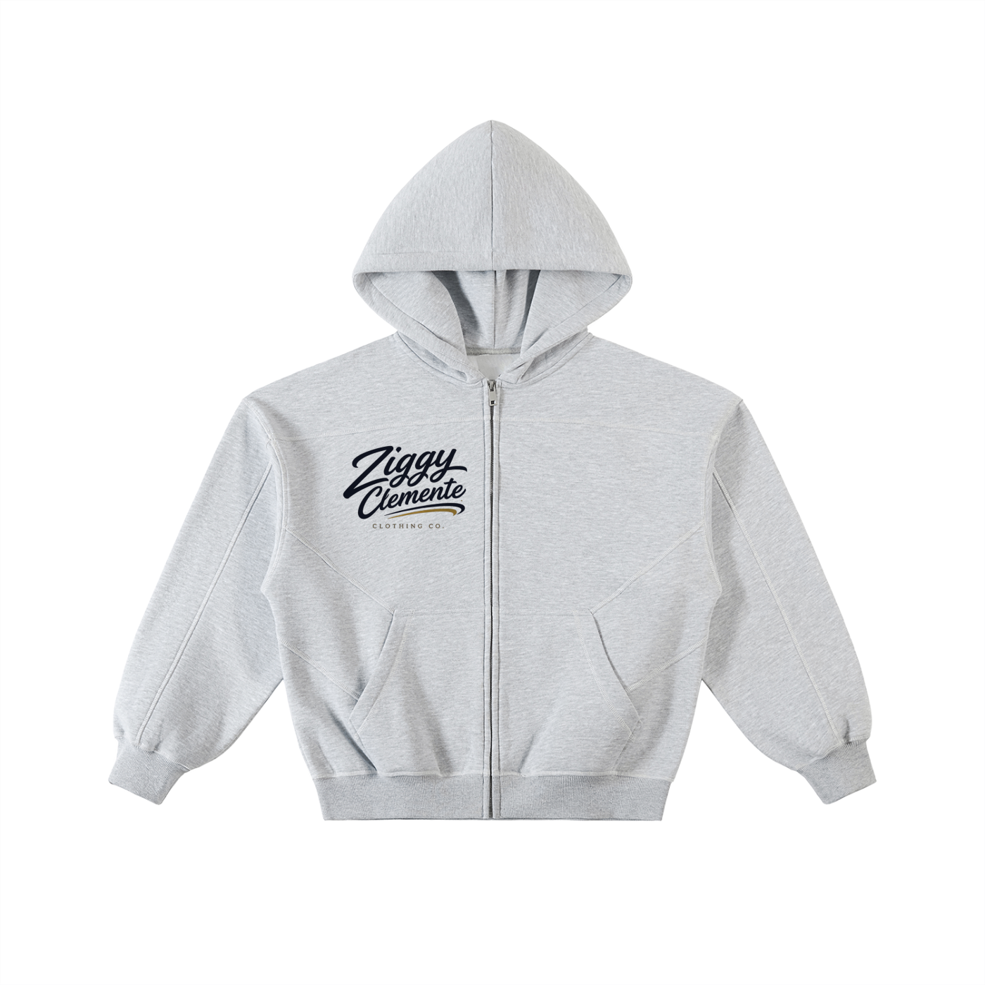 Contrast-Stitched Boxy Fleece Zip Hoodie