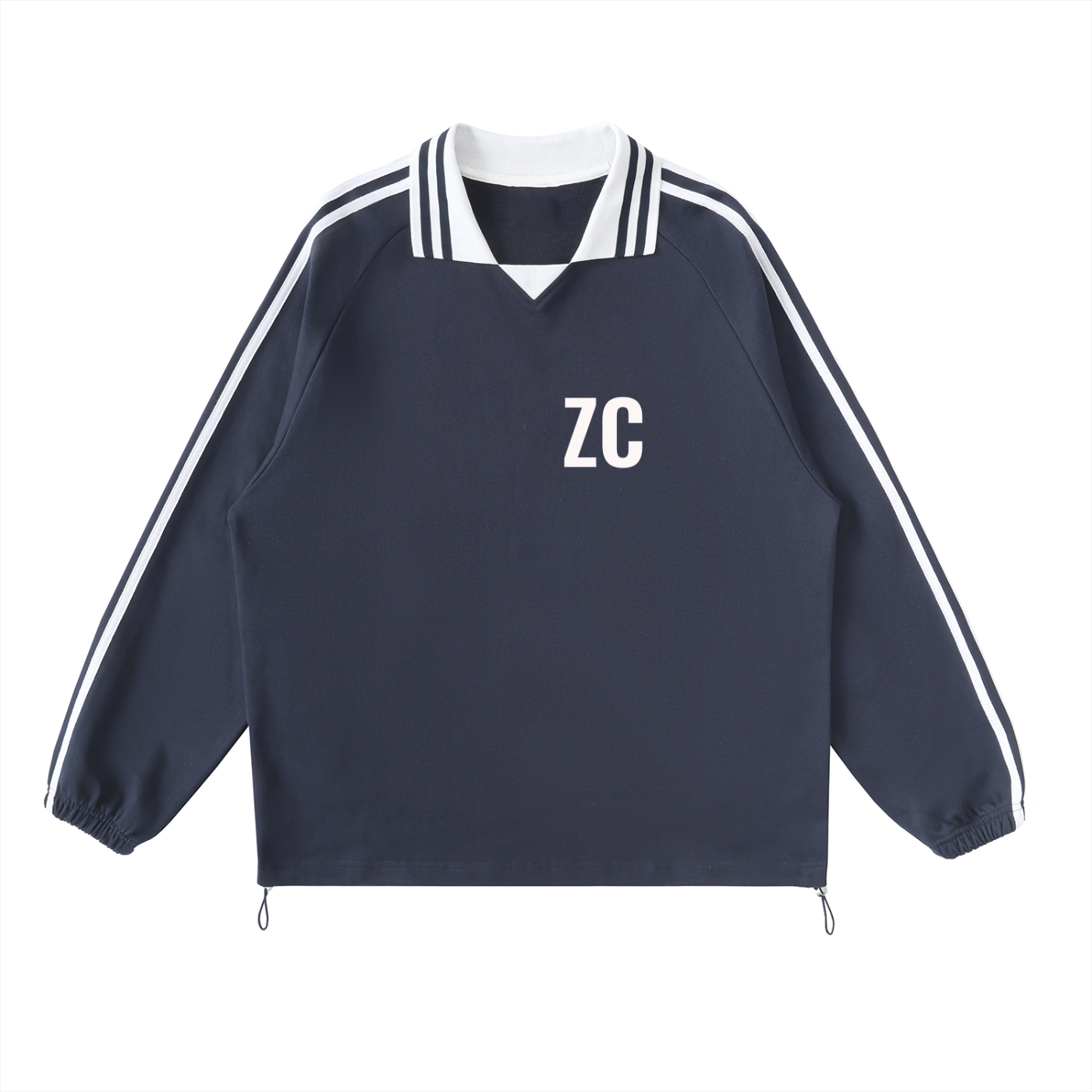 Contrast Striped Lapel Collar Sweatshirt