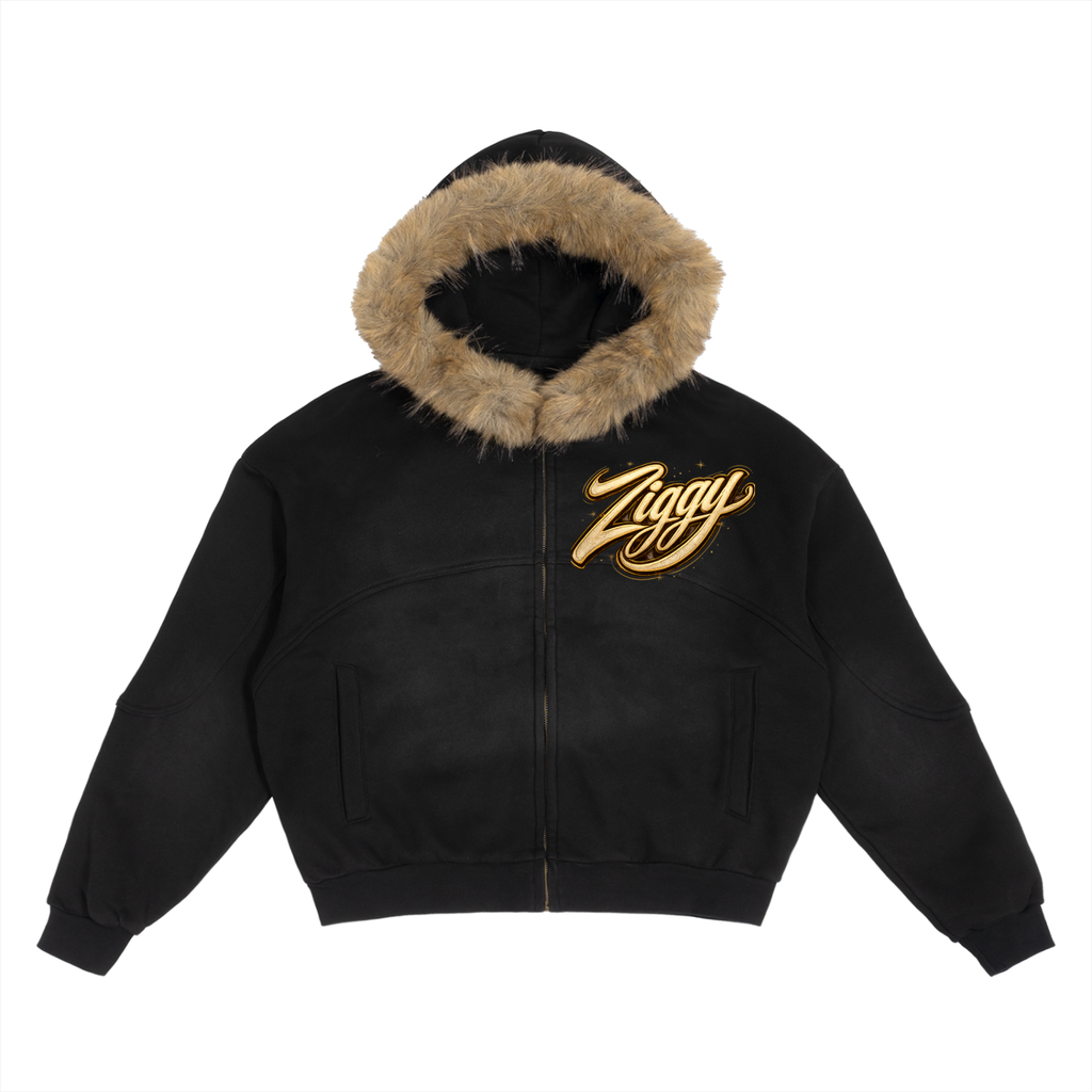 Sun Fade Boxy Detachable Fur Hoodie