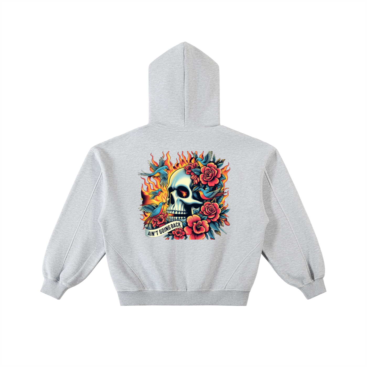 Contrast-Stitched Boxy Fleece Zip Hoodie