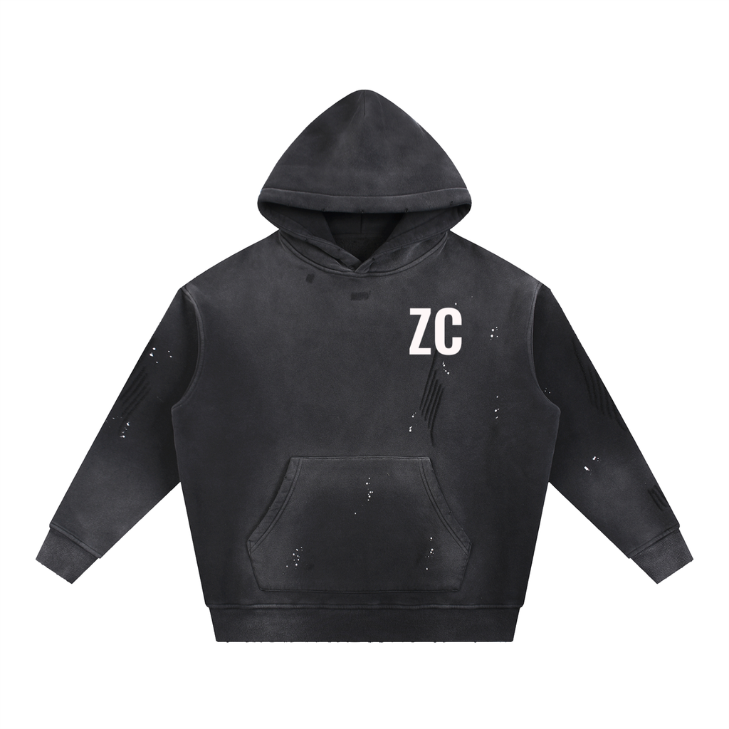 Vintage Washed Frayed Fleece Hoodie