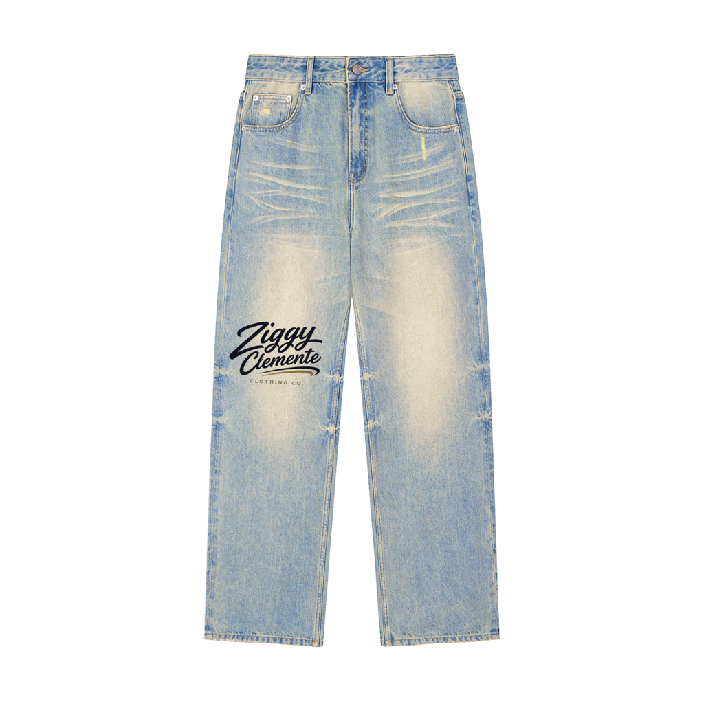 Sun Fade Raw Hem Denim Jeans