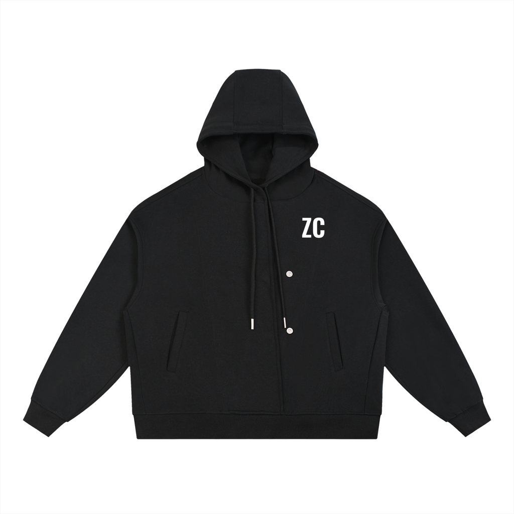 Boxy Button Placket Hoodie