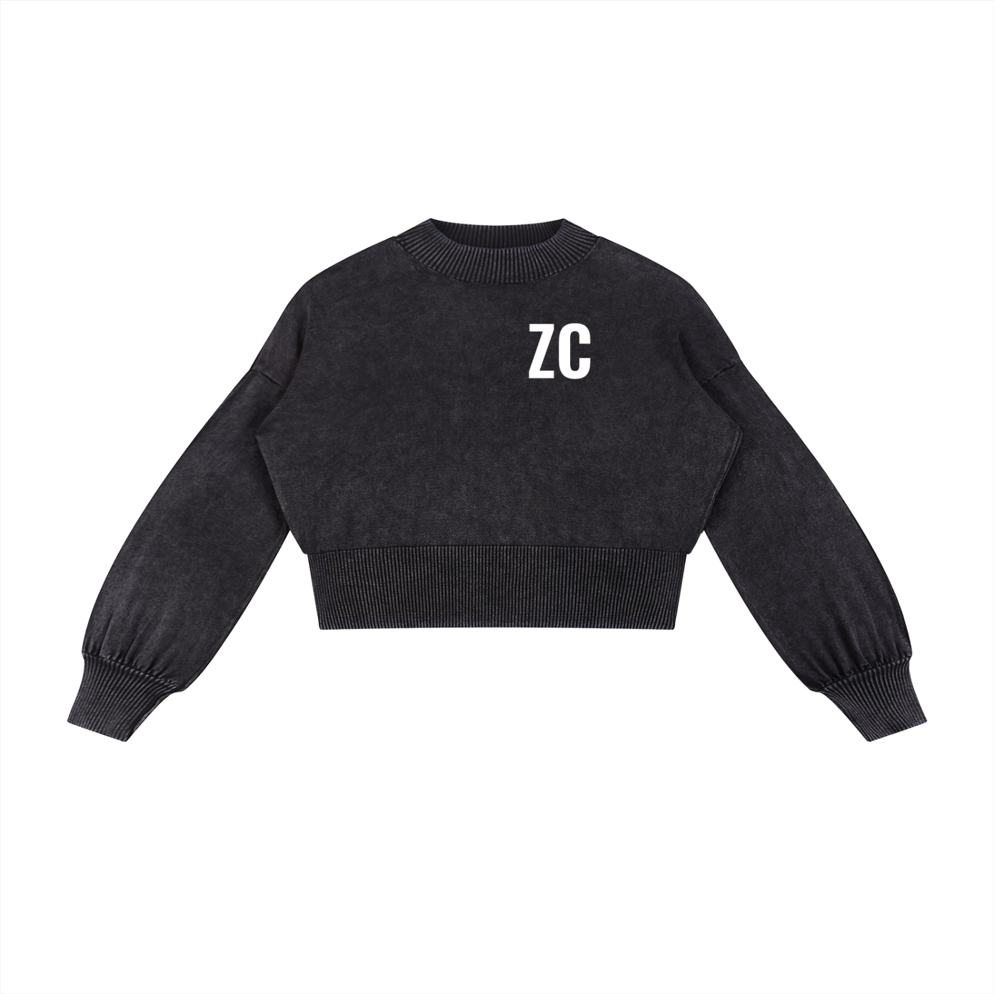 Mineral Wash Balloon Sleeve Cropped Sweater