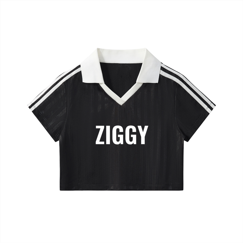 Contrast Collar Striped Cropped Jersey