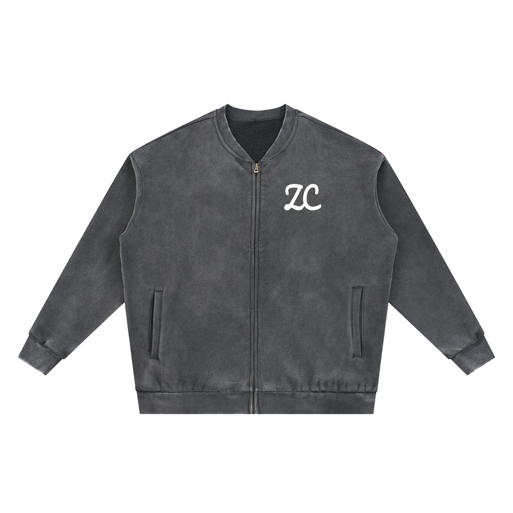 Vintage Washed Fleece Baseball Jacket