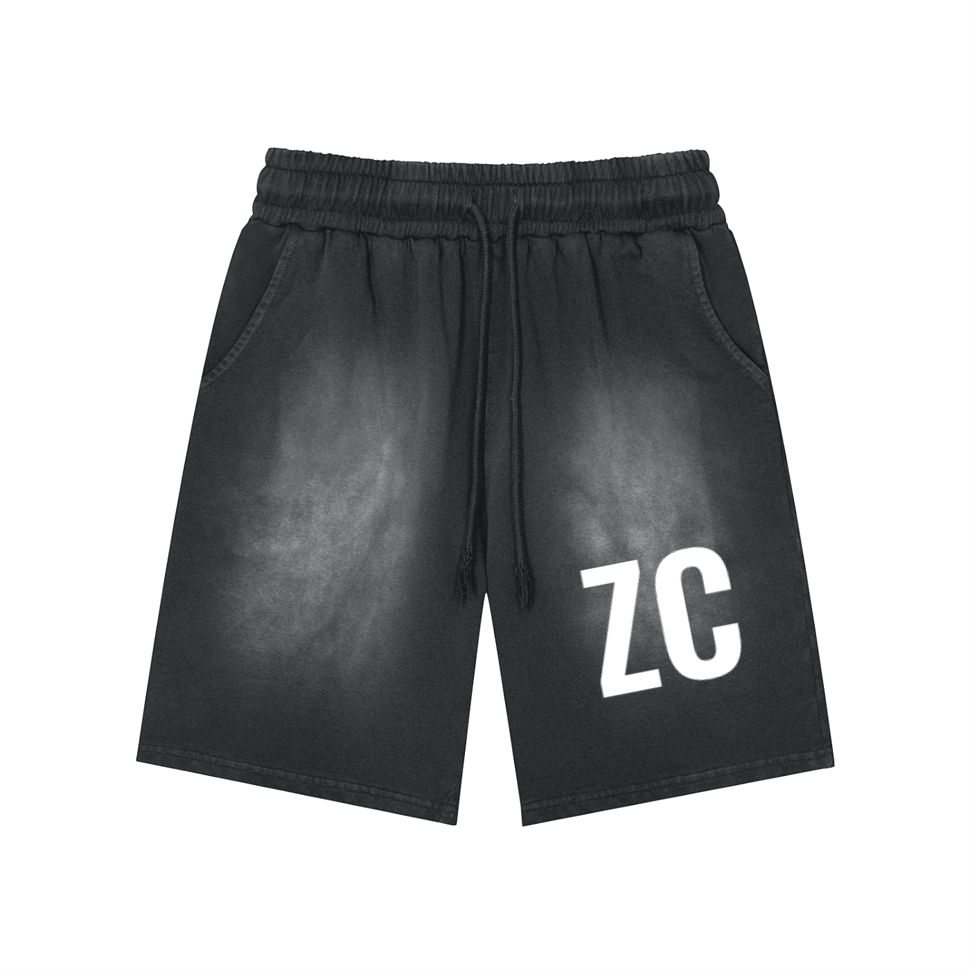 Rectangle Patch Monkey Washed Shorts