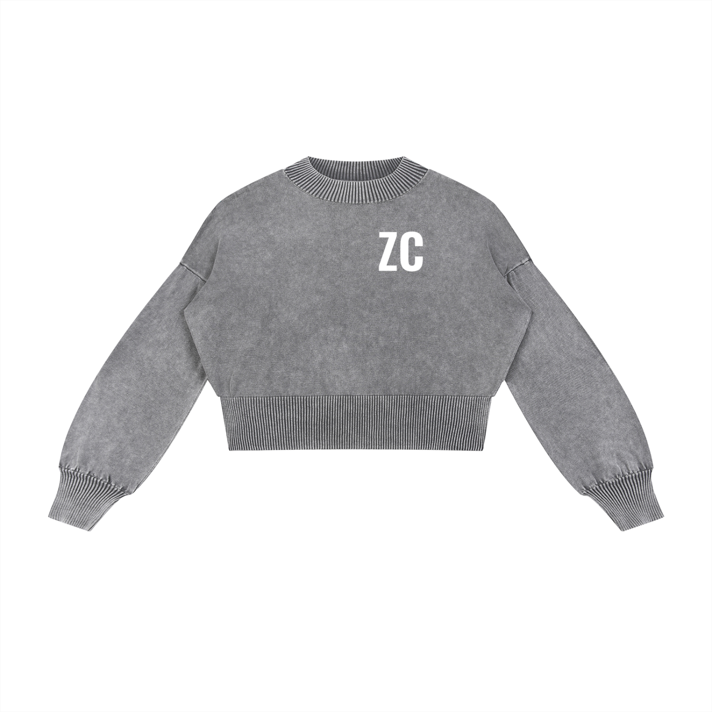 Mineral Wash Balloon Sleeve Cropped Sweater