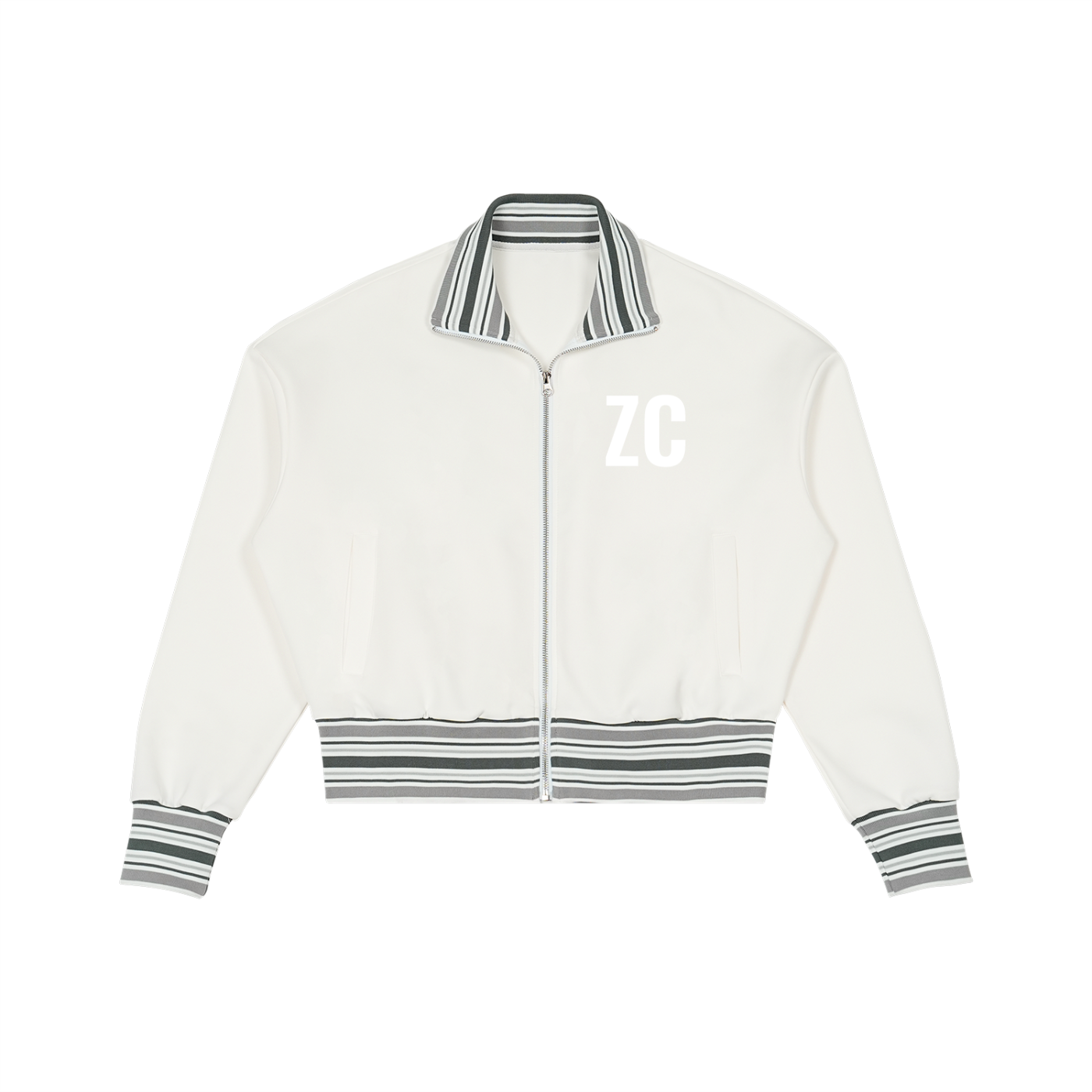 Striped Rib Collar Zip Jacket