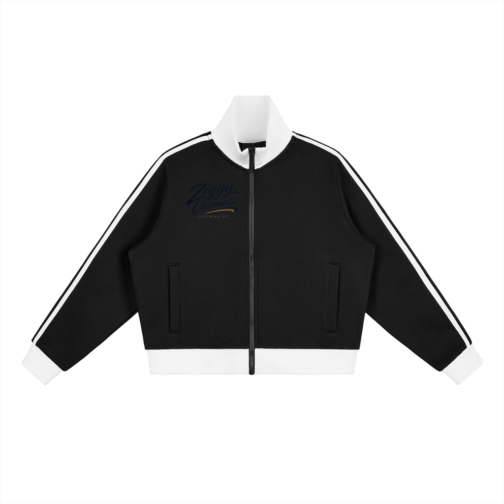 Contrast Side Stripe Fleece Cropped Track Jacket