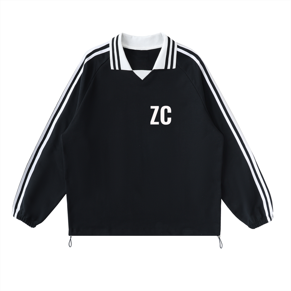 Contrast Striped Lapel Collar Sweatshirt