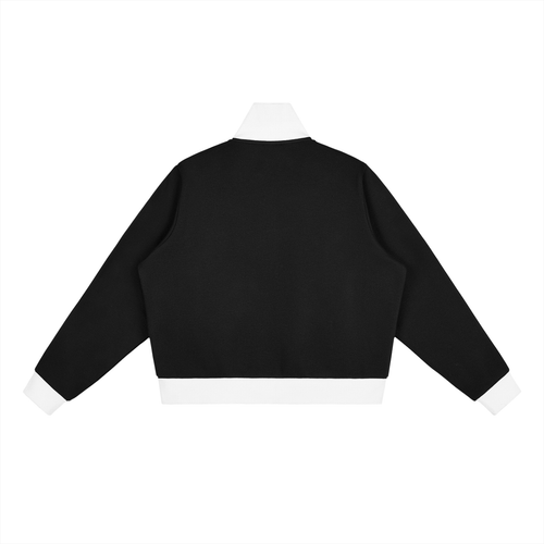 Contrast Side Stripe Fleece Cropped Track Jacket
