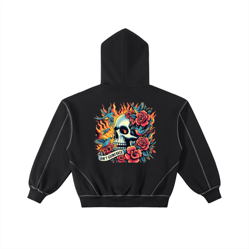 Contrast-Stitched Boxy Fleece Zip Hoodie